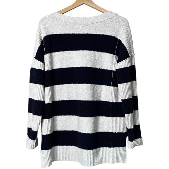 CASLON Cotton Blend Navy / Cream Stripe Vee Neck Pullover Sweater US Sz M - Picture 3 of 8